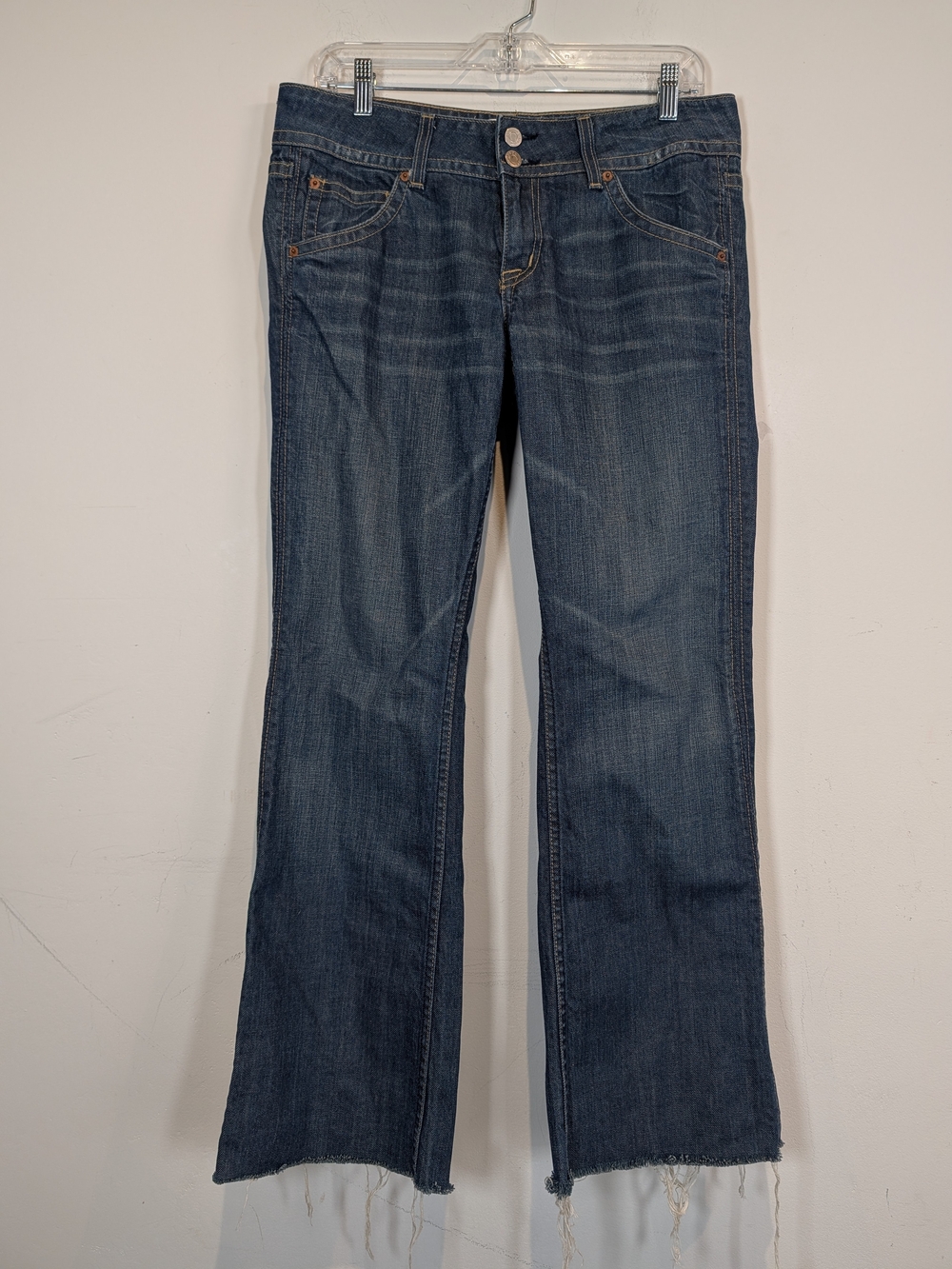Hudson Jeans Dark Blue Flare Denim with Raw Hem, Size 31